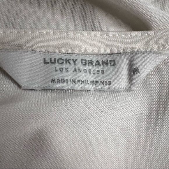 Lucky Brand Long Sleeve Tie Front V-Neck Top Womens Medium White Tee T-Shirt - Picture 3 of 6